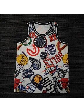 NBA All Team Logos AOP Mesh Tank Jersey Mens Medium White Official Licensed